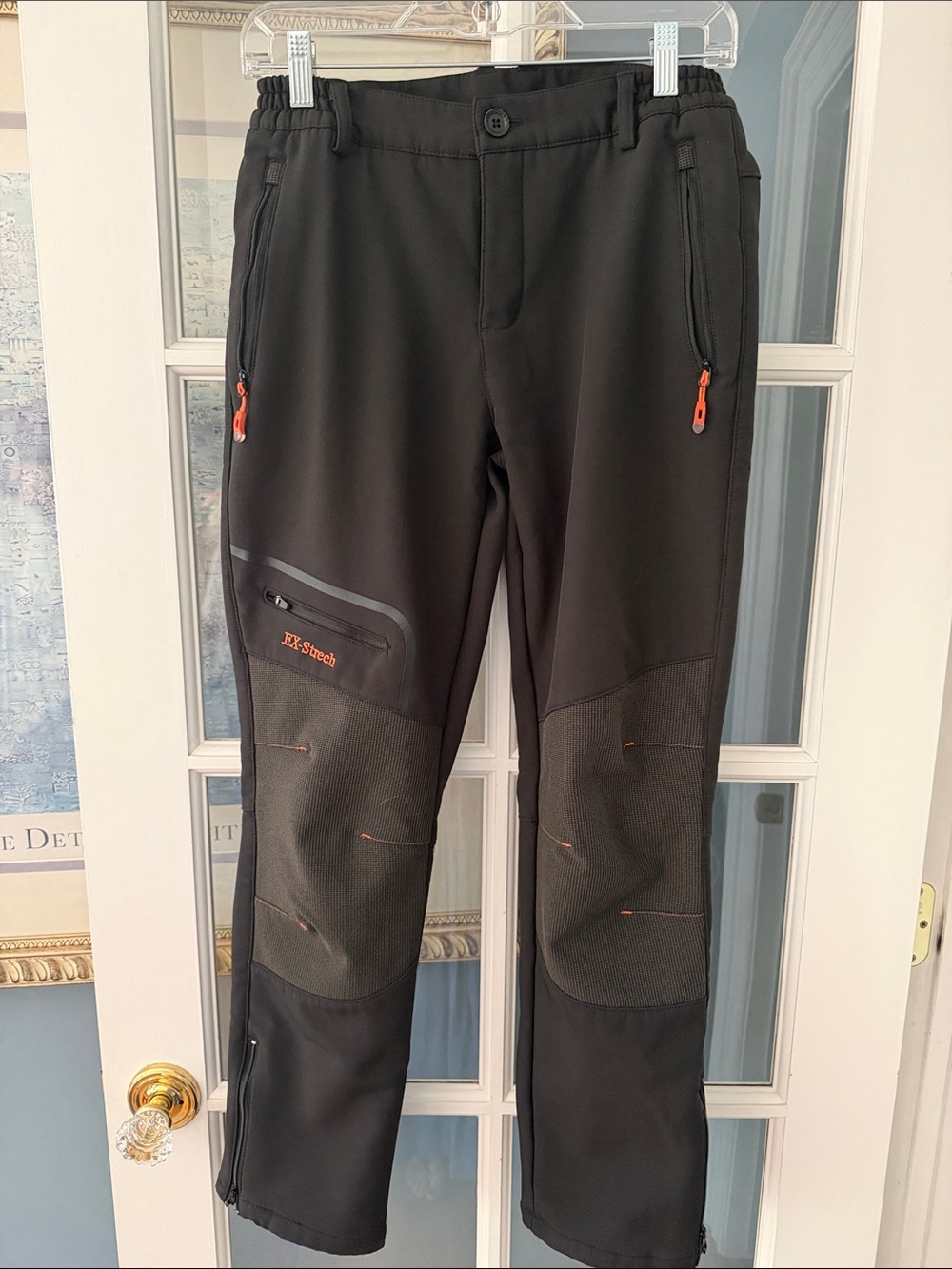 Black Women's Softshell Outdoor Pants with Orange Accents